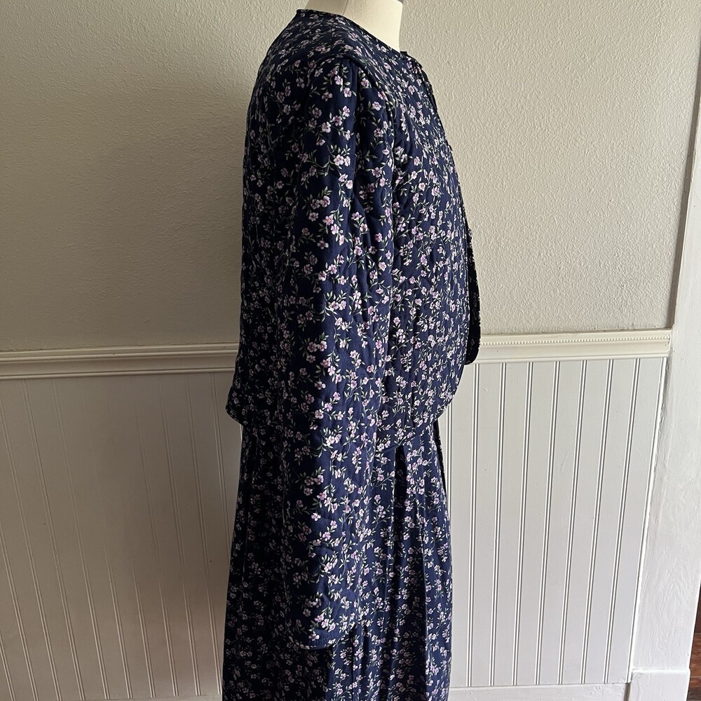 Vintage 80s 90s Quilted Jacket and Maxi Skirt Set Cottage Navy Purple Floral L - Picture 2 of 16